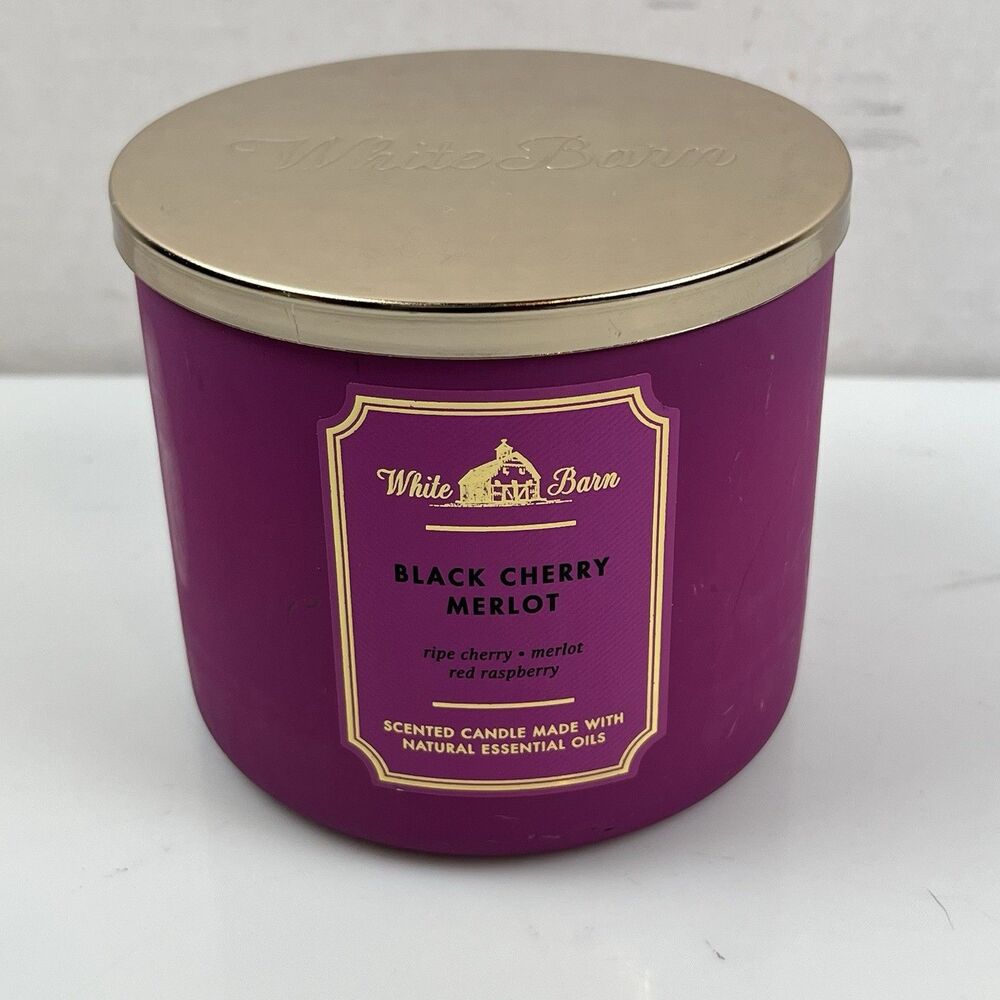 Bath & Body Works 3-Wick Candle Black Cherry Merlot White Barn NEW 14.5 oz